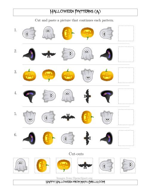 The Not-So-Scary Halloween Picture Patterns with Shape and Rotation Attributes (A) Math Worksheet
