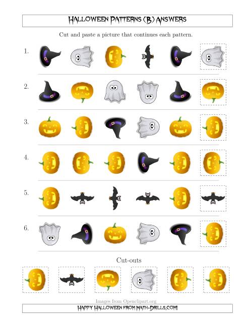 The Not-So-Scary Halloween Picture Patterns with Shape and Rotation Attributes (B) Math Worksheet Page 2