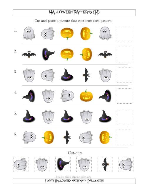 The Not-So-Scary Halloween Picture Patterns with Shape and Rotation Attributes (H) Math Worksheet