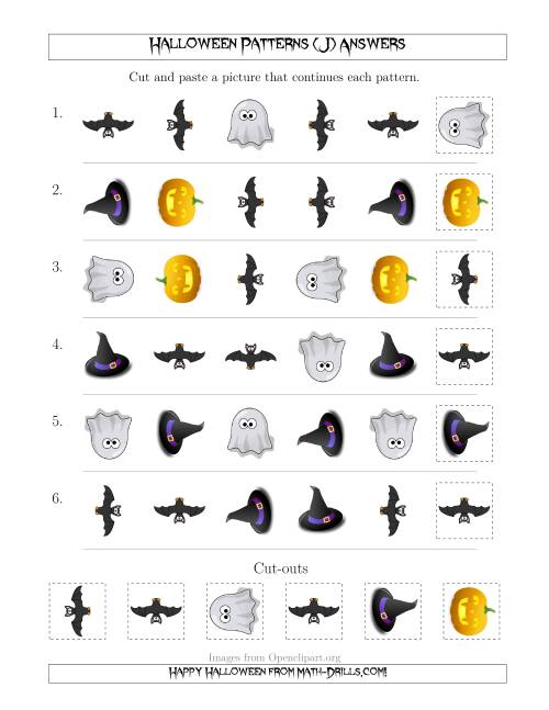 The Not-So-Scary Halloween Picture Patterns with Shape and Rotation Attributes (J) Math Worksheet Page 2
