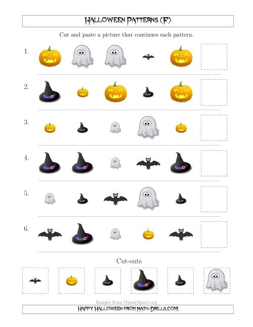 The Not-So-Scary Halloween Picture Patterns with Shape and Size Attributes (F) Math Worksheet