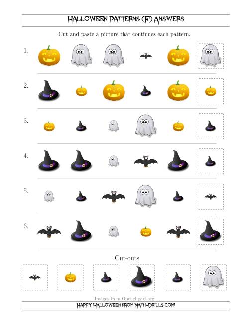 The Not-So-Scary Halloween Picture Patterns with Shape and Size Attributes (F) Math Worksheet Page 2