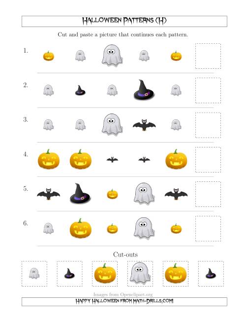 The Not-So-Scary Halloween Picture Patterns with Shape and Size Attributes (H) Math Worksheet