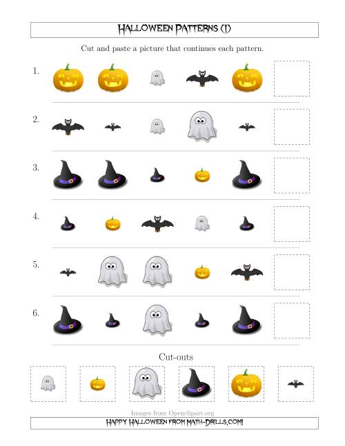 The Not-So-Scary Halloween Picture Patterns with Shape and Size Attributes (I) Math Worksheet