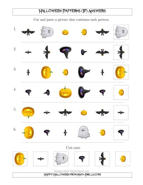 The Not-So-Scary Halloween Picture Patterns with Shape, Size and Rotation Attributes (F) Math Worksheet Page 2