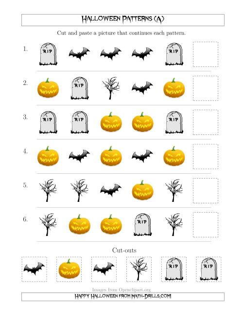 The Scary Halloween Picture Patterns with Shape Attribute Only (A) Math Worksheet