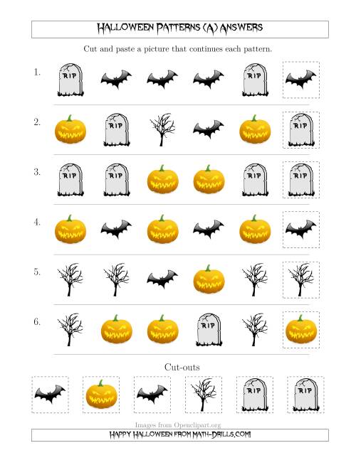 The Scary Halloween Picture Patterns with Shape Attribute Only (A) Math Worksheet Page 2