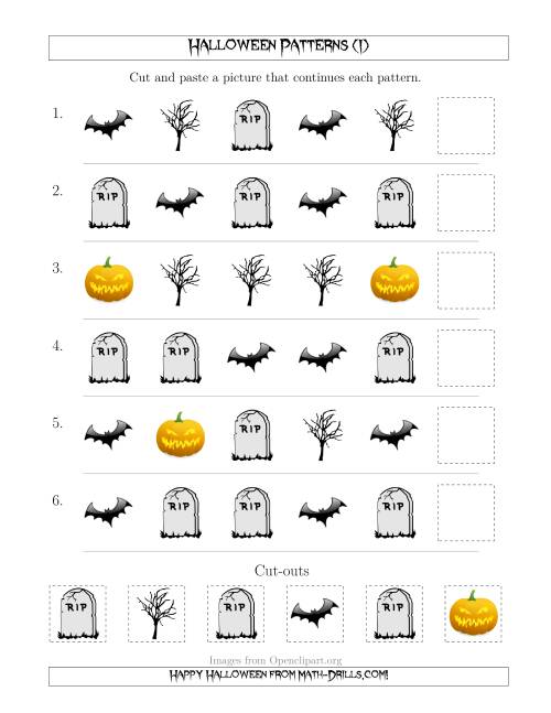 The Scary Halloween Picture Patterns with Shape Attribute Only (I) Math Worksheet