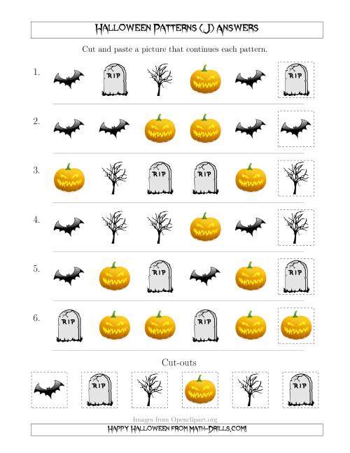 The Scary Halloween Picture Patterns with Shape Attribute Only (J) Math Worksheet Page 2