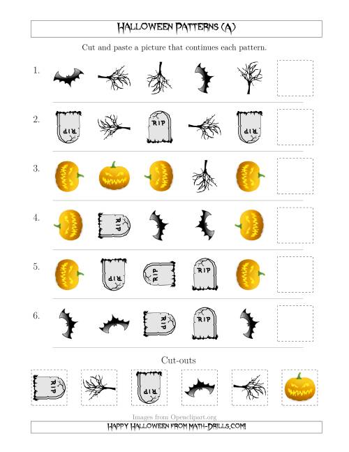 The Scary Halloween Picture Patterns with Shape and Rotation Attributes (All) Math Worksheet