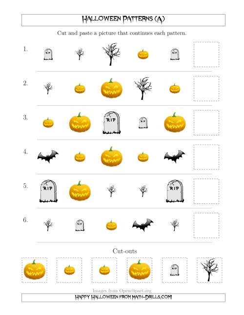 The Scary Halloween Picture Patterns with Shape and Size Attributes (A) Math Worksheet