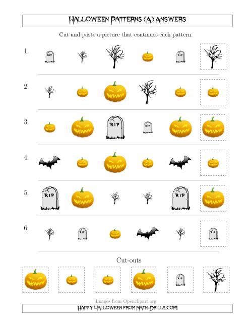 The Scary Halloween Picture Patterns with Shape and Size Attributes (A) Math Worksheet Page 2