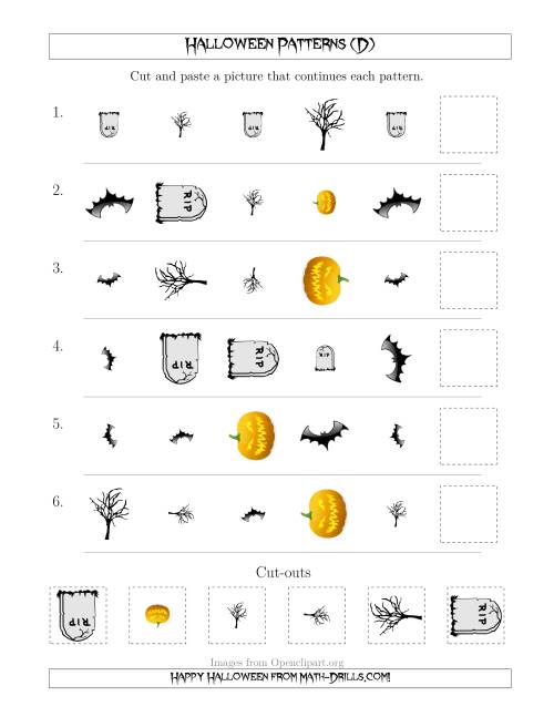 The Scary Halloween Picture Patterns with Shape, Size and Rotation Attributes (D) Math Worksheet