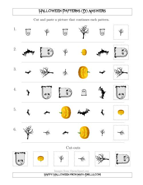 The Scary Halloween Picture Patterns with Shape, Size and Rotation Attributes (D) Math Worksheet Page 2
