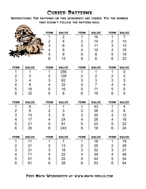 The Halloween Cursed Number Patterns (A) Math Worksheet