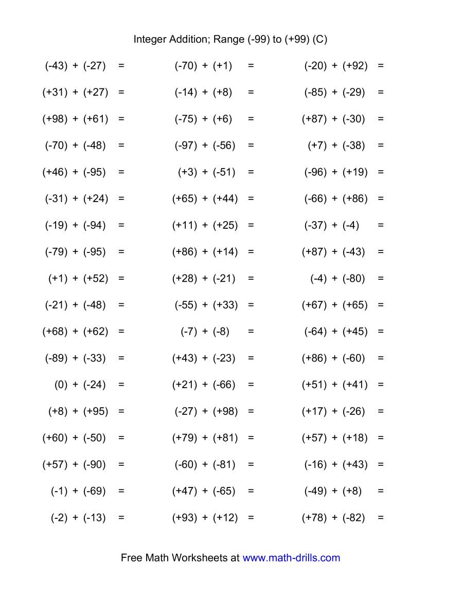 adding integers range 99 to 99 c