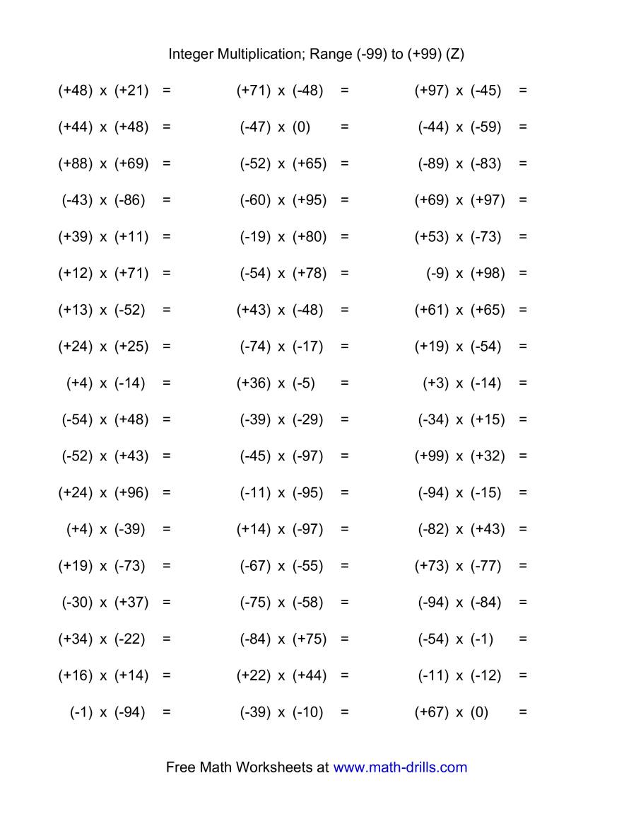 multiplying integers range 99 to 99 z