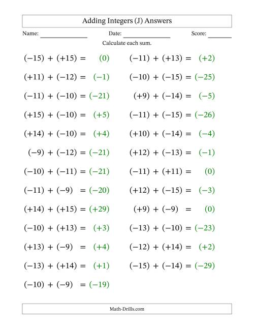 The Adding Mixed Integers from -15 to 15 (25 Questions; Large Print; All Parentheses) (J) Math Worksheet Page 2