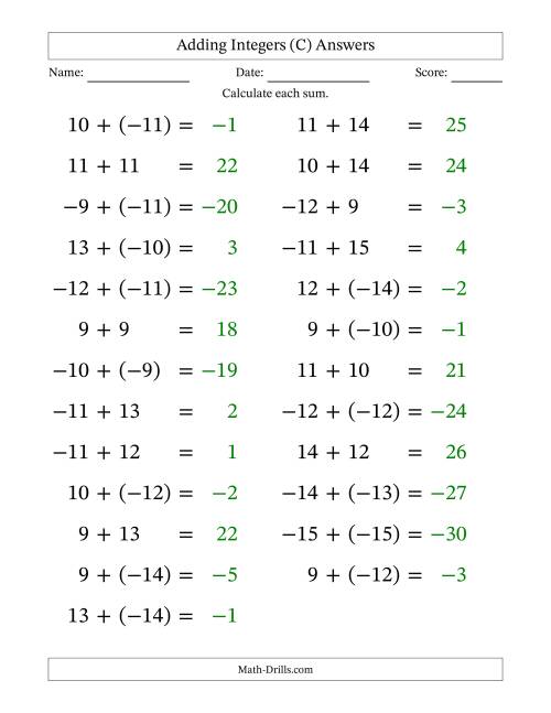 The Adding Mixed Integers from -15 to 15 (25 Questions; Large Print) (C) Math Worksheet Page 2
