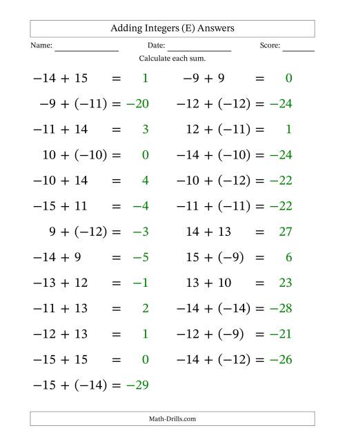 The Adding Mixed Integers from -15 to 15 (25 Questions; Large Print) (E) Math Worksheet Page 2