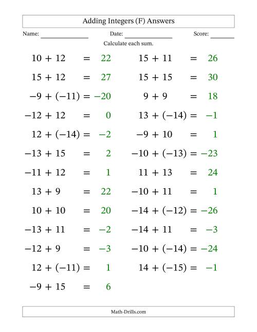 The Adding Mixed Integers from -15 to 15 (25 Questions; Large Print) (F) Math Worksheet Page 2