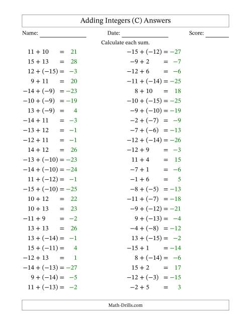 The Adding Mixed Integers from -15 to 15 (50 Questions) (C) Math Worksheet Page 2