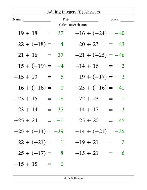 The Adding Mixed Integers from -25 to 25 (25 Questions; Large Print) (E) Math Worksheet Page 2