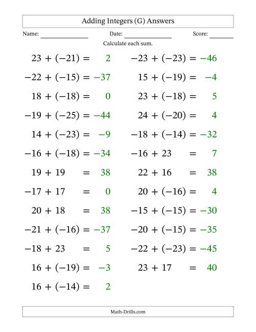 The Adding Mixed Integers from -25 to 25 (25 Questions; Large Print) (G) Math Worksheet Page 2