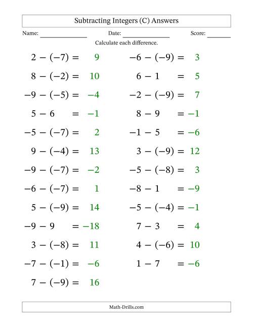 The Subtracting Mixed Integers from -9 to 9 (25 Questions; Large Print) (C) Math Worksheet Page 2