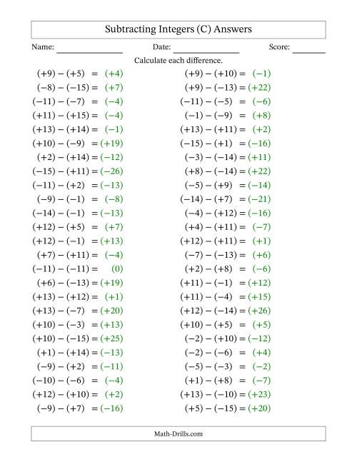 The Subtracting Mixed Integers from -15 to 15 (50 Questions; All Parentheses) (C) Math Worksheet Page 2