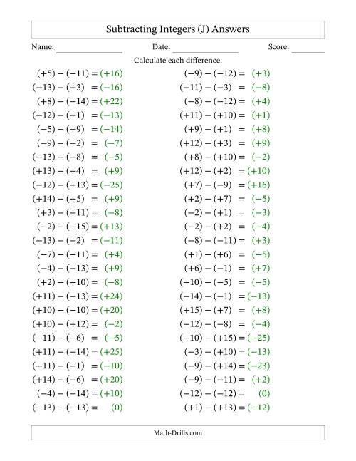 The Subtracting Mixed Integers from -15 to 15 (50 Questions; All Parentheses) (J) Math Worksheet Page 2