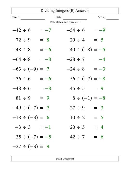 The Dividing Mixed Integers from -9 to 9 (25 Questions; Large Print) (E) Math Worksheet Page 2