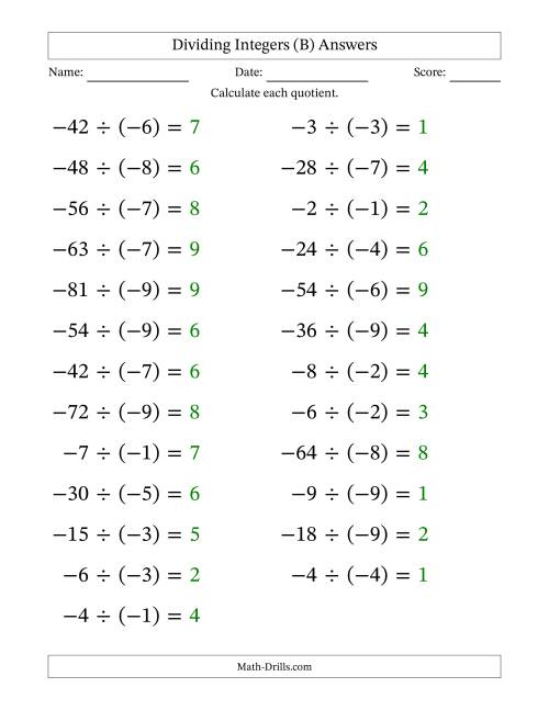 The Dividing Negative by Negative Integers from -9 to 9 (25 Questions; Large Print) (B) Math Worksheet Page 2