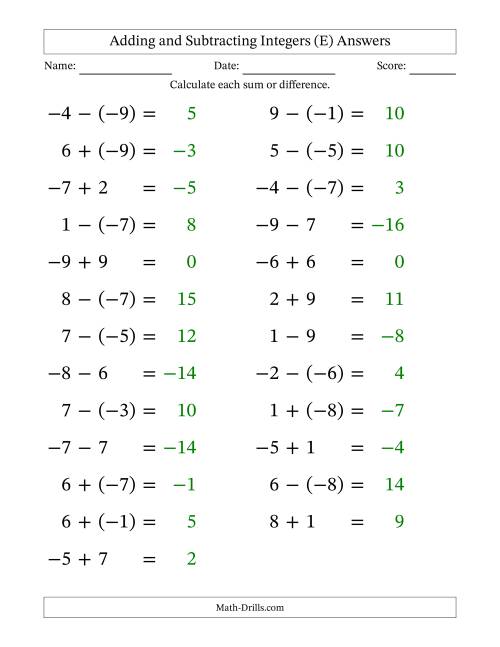 The Adding and Subtracting Mixed Integers from -9 to 9 (25 Questions; Large Print) (E) Math Worksheet Page 2