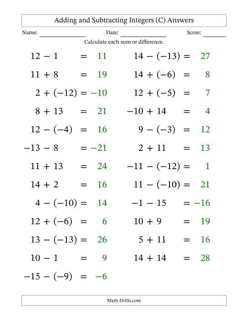 The Adding and Subtracting Mixed Integers from -15 to 15 (25 Questions; Large Print) (C) Math Worksheet Page 2