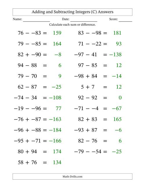 The Adding and Subtracting Mixed Integers from -99 to 99 (25 Questions; Large Print; No Parentheses) (C) Math Worksheet Page 2