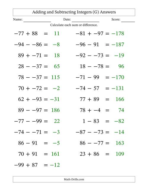The Adding and Subtracting Mixed Integers from -99 to 99 (25 Questions; Large Print; No Parentheses) (G) Math Worksheet Page 2