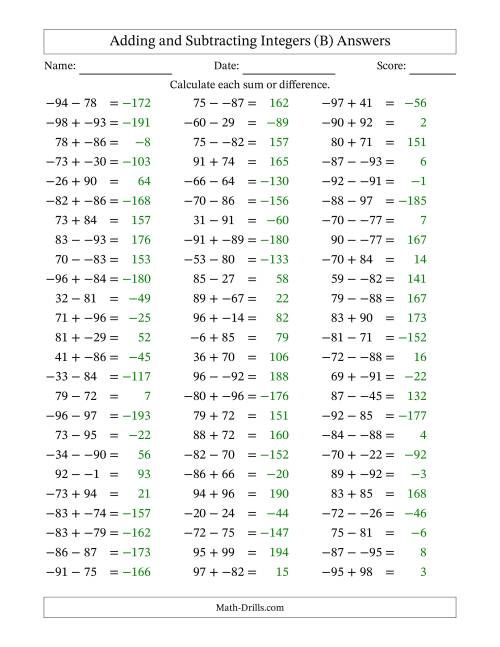 The Adding and Subtracting Mixed Integers from -99 to 99 (75 Questions; No Parentheses) (B) Math Worksheet Page 2