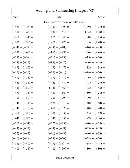 Integer Addition and Subtraction with Parentheses around all Integers ...