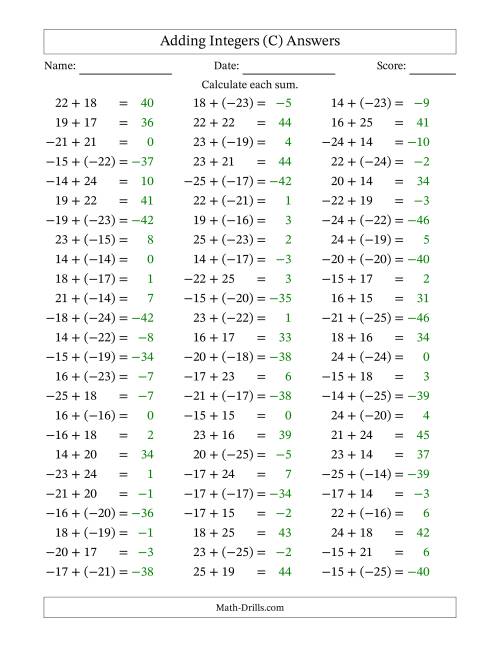 The Adding Mixed Integers from -25 to 25 (75 Questions) (C) Math Worksheet Page 2