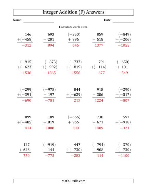 The Three-Digit Integer Addition (Vertically Arranged) (F) Math Worksheet Page 2