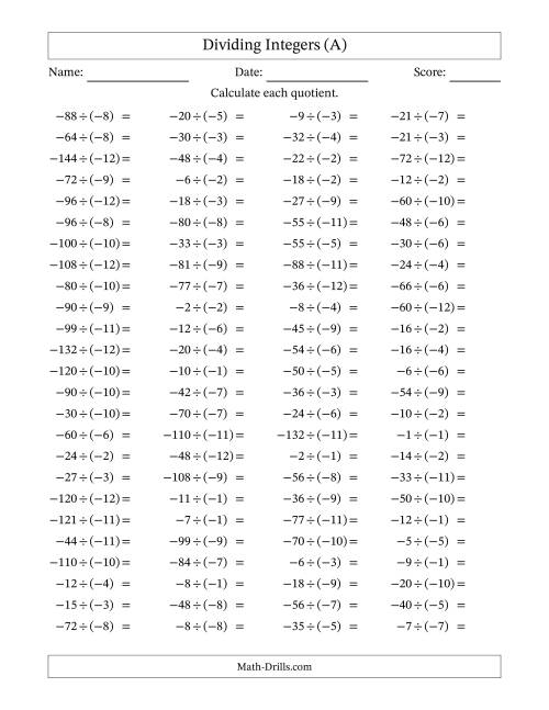 Dividing Integers -- Positive Divided by a Negative (All)