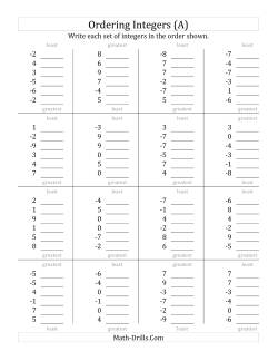 Ordering Integers (Range -9 to 9)