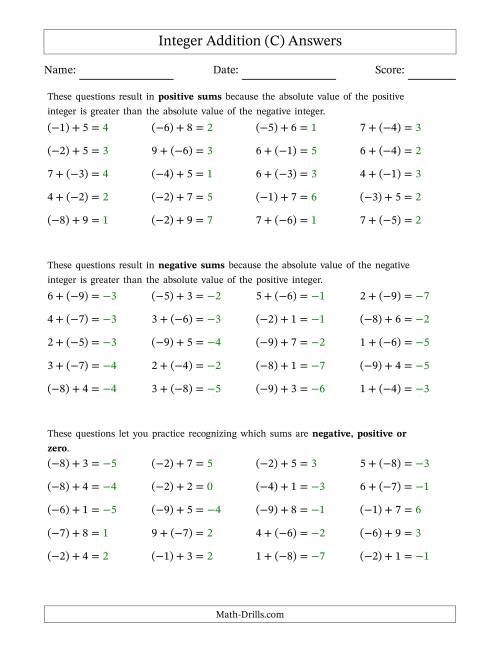 The Scaffolded Mixed Integer Addition (C) Math Worksheet Page 2