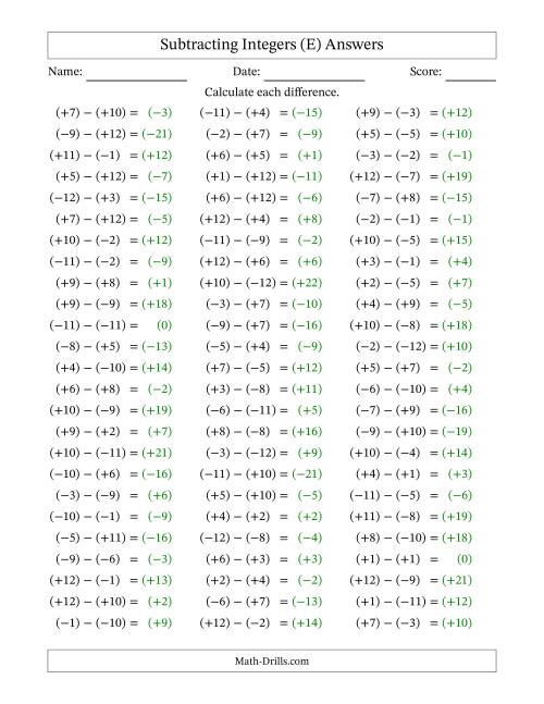 The Subtracting Mixed Integers from -12 to 12 (75 Questions; All Parentheses) (E) Math Worksheet Page 2