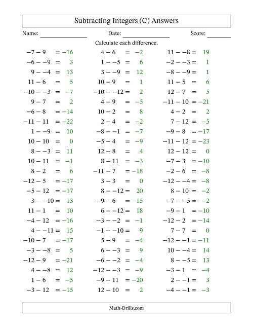 The Subtracting Mixed Integers from -12 to 12 (75 Questions; No Parentheses) (C) Math Worksheet Page 2