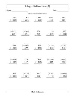 grade 6 math worksheets integers