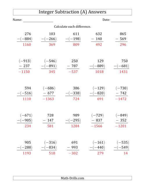 The Three-Digit Integer Subtraction (Vertically Arranged) (A) Math Worksheet Page 2