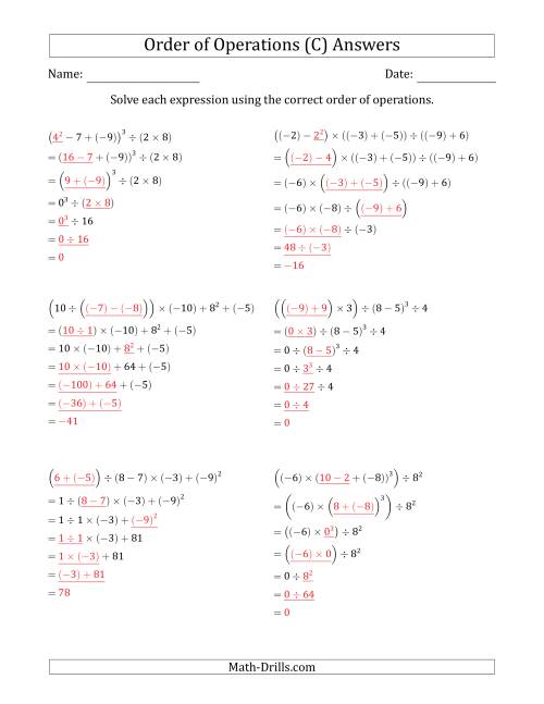 Order Of Operations With Negative And Positive Integers Six Steps C 