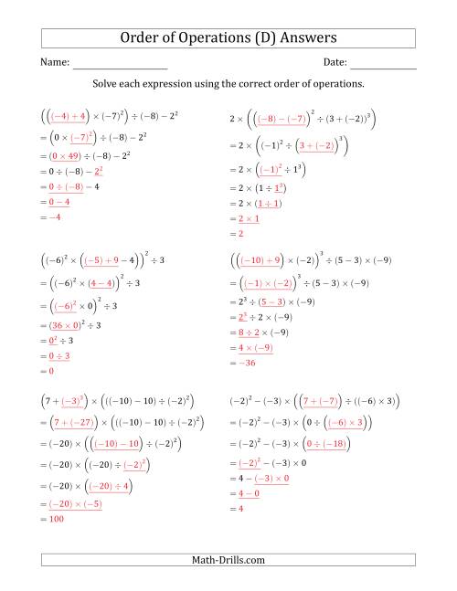 Order Of Operations With Negative And Positive Integers Six Steps D 